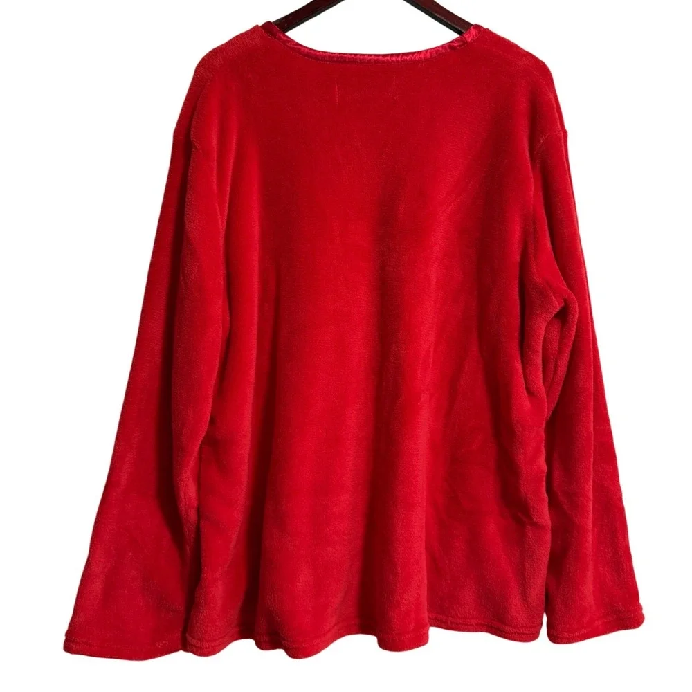 Alexander Del Rossa Red Fleece Pajama Top V-Neck Satin Trim Womens 2X - Picture 5 of 5